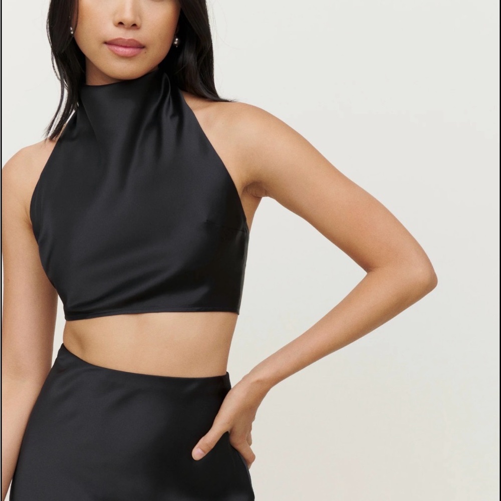 Reformation Eros Silk Halter Top in Black Size Medium